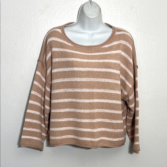 Striped Tan and Cream Women's Sweater - Picture 1 of 3